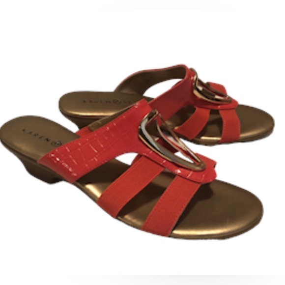 KAREN SCOTT Womens Coral Snake-Embossed Cut-Out Stretch Straps Slide Sandals 8 M - Picture 1 of 9